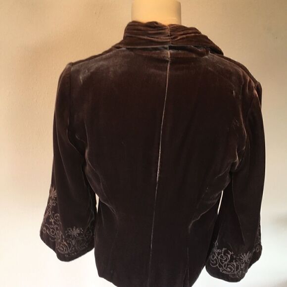 Vintage Karen Kane VELVET Blazer 3/4 sleeve Silk jacket embroidered brown Small - Picture 4 of 8